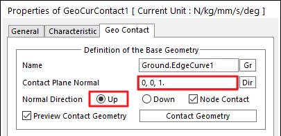 Professional 탭의 2D Contact 그룹에서 GeoCir 을클릭하고아래의 Geometry 들을선택합니다. Curve: Ground.