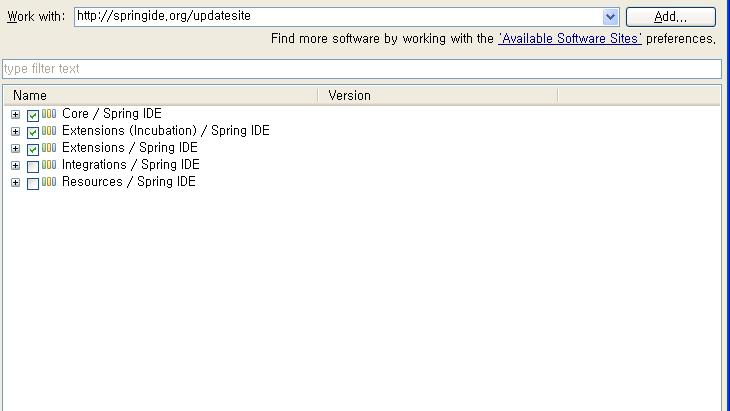 Spring IDE 이클립스에설정및사용 (1/2) 상단메뉴 : help-install new software update