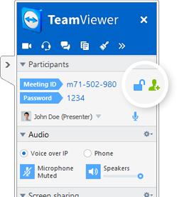 3 회의 TeamViewer 제어판이열립니다 (25페이지 3.7 항참조 ). 5. 참가자들을초대하고사용자의화면을전송하기전에추가적으로조정합니다. 이미시작된회의에참가자들을초대하는방법은다음과같습니다. 1. TeamViewer 제어판에있는참가자위젯 (27페이지 3.7.2 항참조 ) 에서 아이콘을클릭 하십시오. 2.
