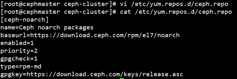 - 9-4. 설치및실행 4.3 Add the Ceph repository ceph.repo 파일을생성하여아래와같이수정 -> vi /etc/yum.repos.d/ceph.