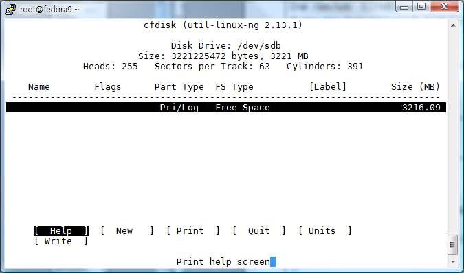 그림 2 cfdisk gparted 는 GNOME 데스크탑용으로 GTK+GUI 라이브러리를사용합니다. gparted 는시만텍의 ParttionMagic 과비슷하게사용할수있습니다.