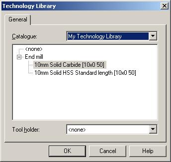 My Technology Library 카다로그의공구목록이보여질것이다. 공구라이브러리에 7 가지공구를정의하였지만리스트에는단지 4 가지공구리스트만보일것이다.