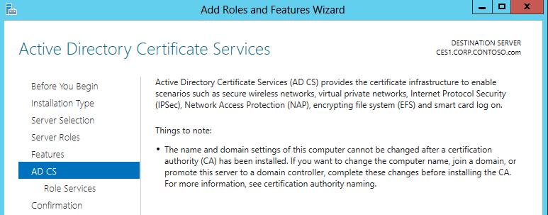 Select role services 페이지에서, Certificate Authority 를선택하지않고, Certificate