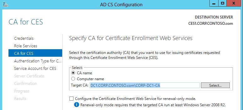 17. Authentication Type for CES 페이지에서, Windows integrated