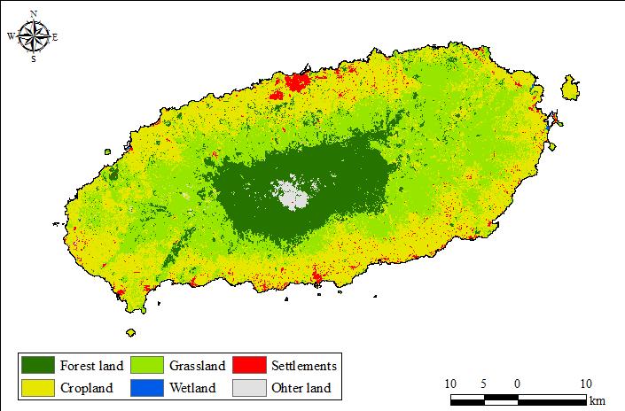 334 박진우 나현섭 임종수 Table 1. Land-use area and uncertainty by 2 km 2 km sample point (Unit: ha) 1990 Forest land Cropland Grassland Wetlands Settlements Other lands Total Forest land 55,543( 7.
