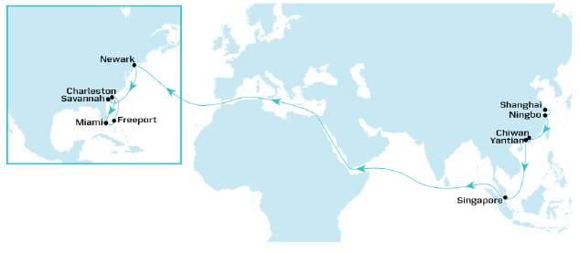 8,500TEU 급컨테이너선을투입할예정임머스크라인의북미-태평양구간펜듈럼서비스항로 <TP8 서비스구간 > <TP11 서비스구간 > 자료 : www.maerskine.
