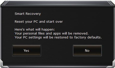 6 한국4 Reset this PC - PC 리셋하기 선택 Keep my files 나의파일보존하기계정을선택하여계속하십시오. 모든어플은제거될것이며, 운영체제는초기값으로재설정됩니다. ( 기가비이트어플제외 ), 그러나개인적인파일은보존될것입니다.