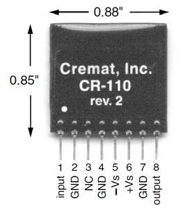 Fig. 6. CR-110 preamplifier chip (left) and CR-200 shaping amplifier chip (right) made by Cremat Inc., http://www.cremat.com/products.htm. Fig. 7. Schematic design for signal processing circuit.