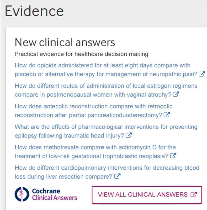 Reinventing BMJ Best Practice New Clinical Answer à Cochrane Clinical Answers 2017 년 1 월 BMJ 와 Cochrane