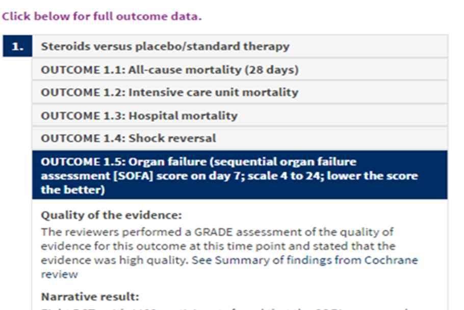 Outcome data includes further information from the original Cochrane Review : The Population, Intervention, Comparator (PICO) section at the