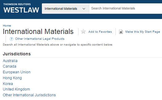 Westlaw 검색 : 분야별검색 국제자료 < 분야별 : 국제자료검색 >