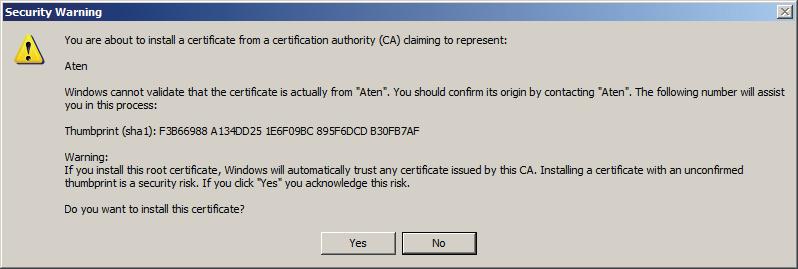 인증서설치 인증서를설치하려면다음을수행하십시오. 1. 보안경고대화상자에서 View Certificate 를클릭하십시오. 인증서정보대화상자가나타납니다.