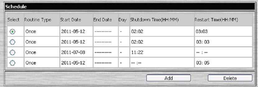 3 장. 브라우저로그인 목록 Shutdown Time Restart Time Every 의미 HH:MM 포맷을사용하여전원정지를실행할날짜를입력하십시오. 목록을삭제하지않고일시적으로이기능을정지하려면, 이필드의오른쪽에있는 Disable 체크박스에체크하십시오. 체크를해제하면이기능을다시사용할수있습니다. HH:MM 포맷을사용하여재시작할날짜를입력하십시오.