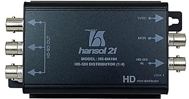 1. HSDA-104 제품모양 제품특징 HD- DA (Distribution Amplifier) 는 3G/ SMPTE 424M(3Gbps), SMPTE 292M(1.485Gbps, 1.485 / 1.001Gbps), SMPTE259 (143M, 177M, 270M, 340Mbps) 비디오표준규격신호를지원합니다.