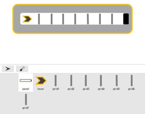 연습문제 4. LED 로레벨표시 : 옆의그림과같이스테이지에슬라이더를구성합니다. 슬라이더의구성은아래와같습니다. 1 가운데레버는마우스를따라움직입니다.