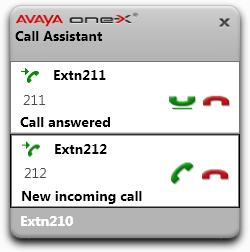 12.6 one-x Call A ssistant 메시지 걸고 받는 경우 one-x Call Assistant에 통화 진행이 표시됩니다. 시스템에 해당 번호 또는 통화의 다른 위치에 있는 통화자의 번호만 표시됩니다. 전화를 수신 통화 응답 대기 중인 통화가 있는 경우 one-x Call Assistant에 발신자 세부 정보가 표시됩니다.