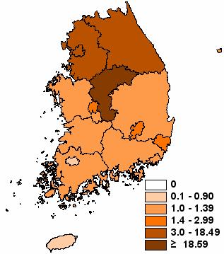 Figure -2-1-45. Map of Malaria, 2007 Figure -2-1-46. Map of Scrub typhus, 2007 Figure -2-1-47.