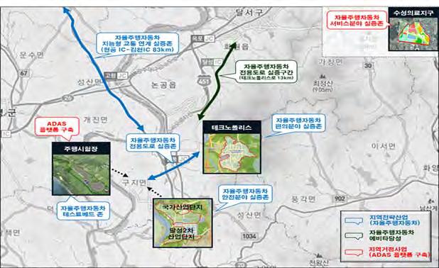 또한대구달성및수성구일대에기존자동차산업관련테크노폴리스및관련인프라와연계하여총연장 98.