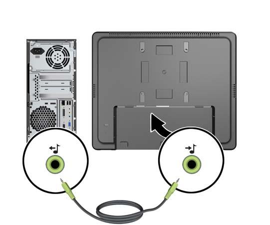 4. 오디오케이블을 PC 의오디오출력포트와모니터의오디오입력포트에연결합니다.