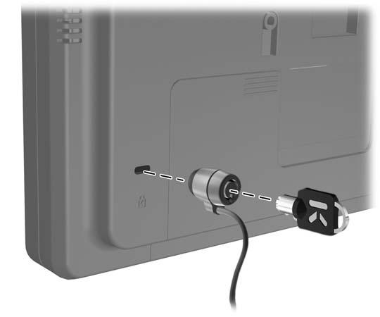케이블잠금장치설치 HP 에서구입할수있는케이블잠금장치 ( 옵션 ) 로고정물체에모니터를고정할수있습니다.