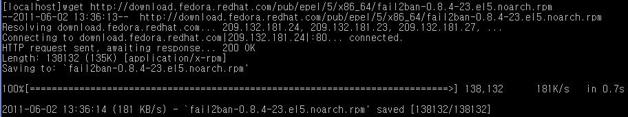 redhat.com/pub/epel/5/x86_64/fail2ban-0.8.4-23.el5.noarch.rpm wget 명령을통해쉽게다운로드받을수있습니다. 3.
