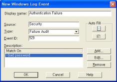 Windows Log Event (Defining a Windows Log Event) Event Library Windows Log New Display Name Source Type NOTE: Windows 5 Error, Warning, Information, Success