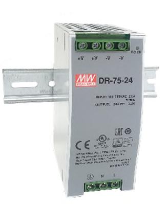직류전원공급장치 : DR-75-24 75W 24VDC 3.2A Dual Output Industrial DIN RAIL Bracket 제품 제품소개 : DR-75-24는 75W 24V 3.
