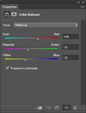 조절 Properties 패널에서 Color Balance
