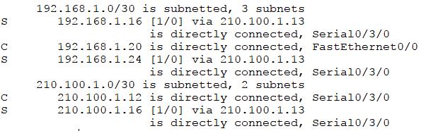 2. 정적경로설정 ( 출력인터페이스로설정 ) 정적경로 R1 출력인터페이스를이용한정적경로설정 R1(config)#ip route 192.168.1.24 255.