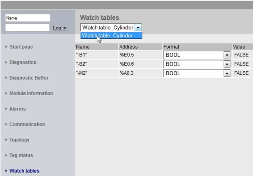 개별태그의값을 "Tag status" 에서확인할수있습니다. ( Tag status) 'Watch table_cylinder' 같이웹서버에연결된태그테이블도표시가가능합니다.