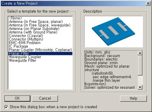 3 Create a New Project Template Units, Boundary Conditions, Background Material, Mesh, Solver 12, template, 12 Templates 1 Antenna (in Free Space, planar) 2 Antenna (in Free Space, waveguide) 3