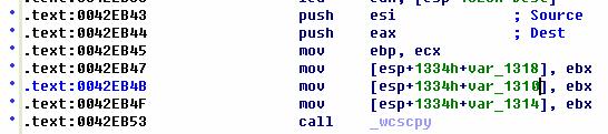 복사할사이즈를정해주는파라미터가없으며, wcscpy(dst, src) 중 src 가 null 로종료를하지않으면그대로복사가되고버퍼가플로우가되게된다. 즉 href= href= 다음의주소를 length 체크를하지않고복사하기때문에우리의쉘코드가오버플로우되면서로딩될수있었던거다. 이함수대신사용할수있는 wcscpy_s(dst, dst_size, src) 함수가있다고한다.