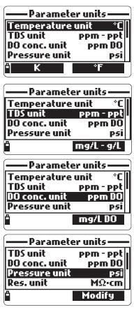 측정단위 (Parameter Unit) 온도단위 (Temperature Unit) C, For K., default value C. 를선택가능한다.