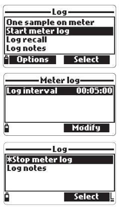 지속적인데이터의기록 (Continuous Meter Log) - Start meter log" 를눌러, 로징시간간격을설정한다.