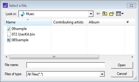 5. 파일선택창에서 DTX502 에복사하고자하는파일을선택하고 Open 버튼을클릭합니다. 파일을선택한다음 Open 을클릭합니다. 선택한파일의사본은 Musicsoft Downloader 에임시로저장되고메인창상단의해당영역에표시됩니다. 6.
