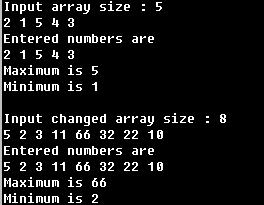 Problem 입력받은숫자크기의 integer array 를할당하고, array 에채울숫자를입력받은후출력하고, array 의 size 를다시입력받아서 array 를재할당한후숫자입력과출력을수행하는프로그램을만들자