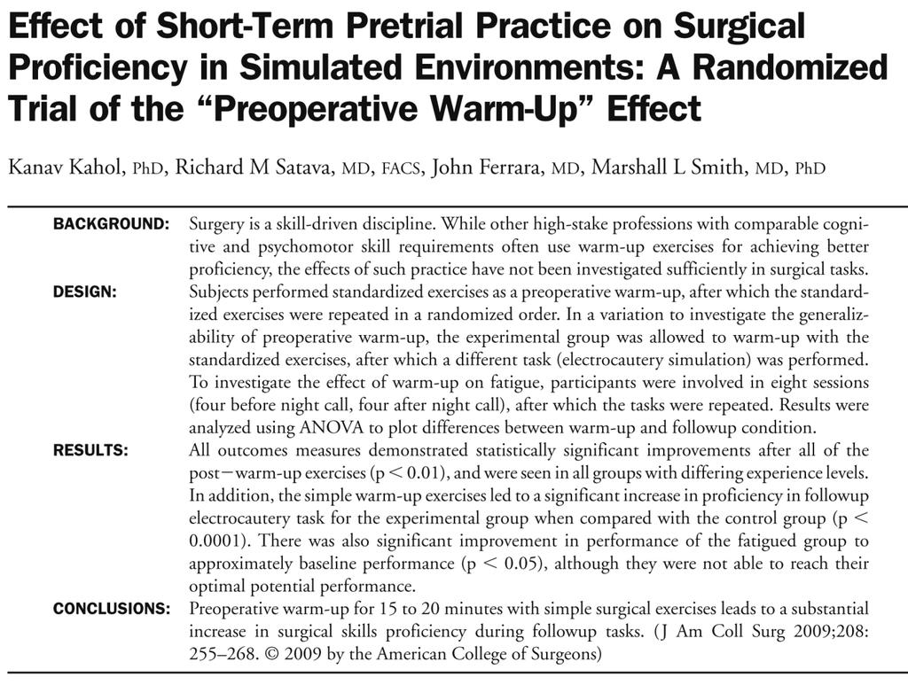 1. Preoperative warm-up Kahol.