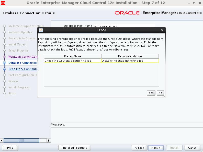 Management Repository 를설정하기전에 Oracle
