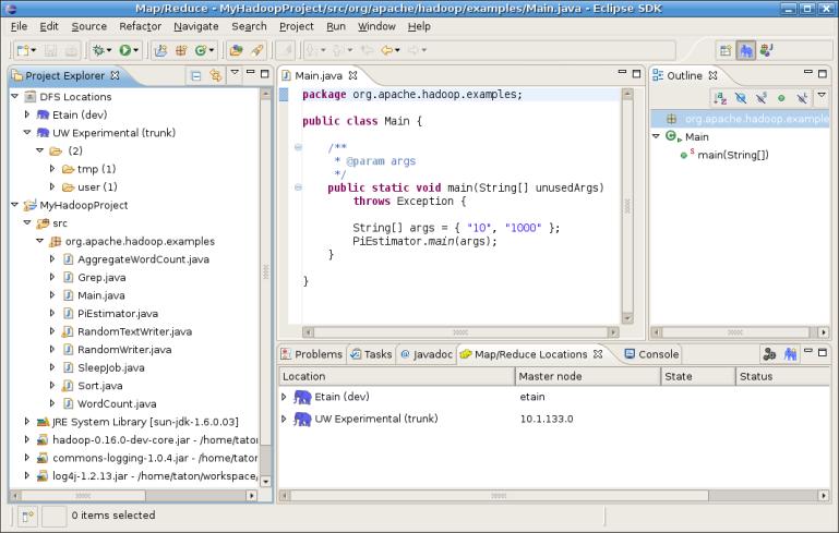 (2) Hadoop 프로그래밍 가. 개발도구 Eclipse 를이용 Eclipse 용 MapReduce plugin 을추가하여사용할수있다. NetBeans 이용 NetBeans 에도 MapReduce plugin 이있으므로이를사용할수있다. 나.