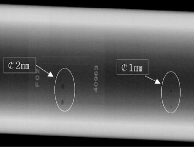 5mm 인선형결함은검출되지않았으며, 깊이 1mm 이상의결함들은모두검출되었다. 보일러튜브용접부는결함이선원측에존재할 (a) Depth 0.5mm line defect Fig.