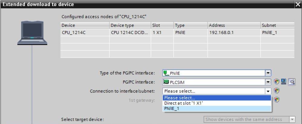 interface fi PLCSIM fi Connection to interface/subnet fi