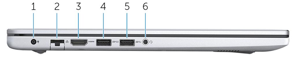 Left GUID-3180DD9E-A8E3-440A-AAFA-92EBCF48FA50 1 전원어댑터포트 컴퓨터에전원을제공하고배터리를충전하기위해전원어댑터를연결합니다. 2 네트워크포트 </Z2> 3 HDMI 포트 TV 또는다른 HDMI-in 활성화장치를연결합니다. 비디오및오디오출력을제공합니다. 4 PowerShare 를사용하는 USB 3.