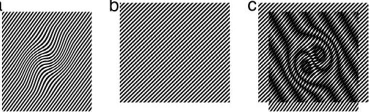 (a) (b) (c) Fig. 1. Resolution extension through the moiré effect. If an unknown sample pattern (a) is multiplied by a known regular pattern (b), and moiré fringes will appear (c).