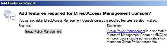 DA1 서버에 DirectAccess 기능설치 DirectAccess 기능은 Add