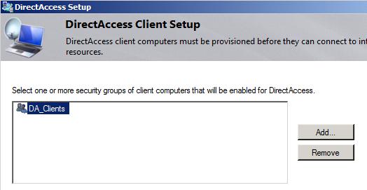 To run the DirectAccess Setup Wizard 1. Click Start, point to Administrative Tools, and then click DirectAccess Management. 2. In the console tree, click Setup.