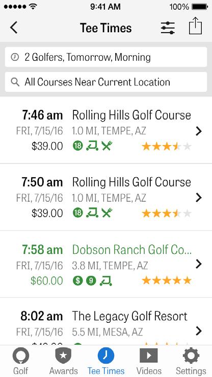 GOLFNOW 티타임 Golfshot 회원들에게만주어지는할인가격으로앱내의 GolfNow
