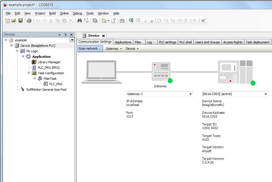 3.8 AltPLC BeagleBone 연결확인 Gateway 와디바이스에모두녹색으로표시되면연결이된상태입니다. Figure 3-8. BeagleBone PLC 연결확인 3.