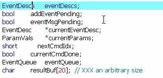 EventM이제공하는인터페이스와사용하는인터페이스를정의하는부분이다. 다음으로 implementation 부분을살펴보자. 먼저변수를정의하는부분이다. 변수를정의하는부분에서쉽게접하지못하는타입을볼수있다.