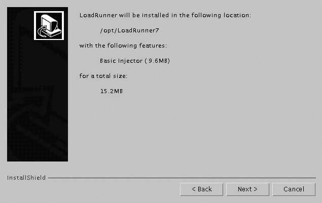 UNIX 에 LoadRunner 설치 3 읽기전용대화상자에설치설정이표시됩니다.