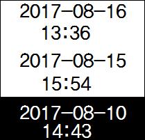 데이터목록은날짜와시작시간순으로표시되며, 원하는데이터를선택한후, 1번 OK/ 메뉴버튼을누르면기록보기의상세메뉴가표시됩니다. 2번취소 / 나가기버튼을누르면이전메뉴로돌아갑니다.
